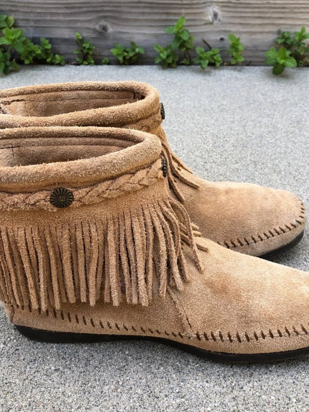 MINNETONKA 297T Double Finge Mocassin Boots Women's 7 Leather Suede Brown Shoes - Picture 1 of 11